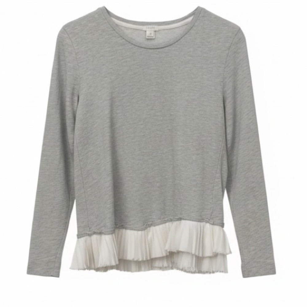 J. Crew Gray Top with White Ruffle Hem